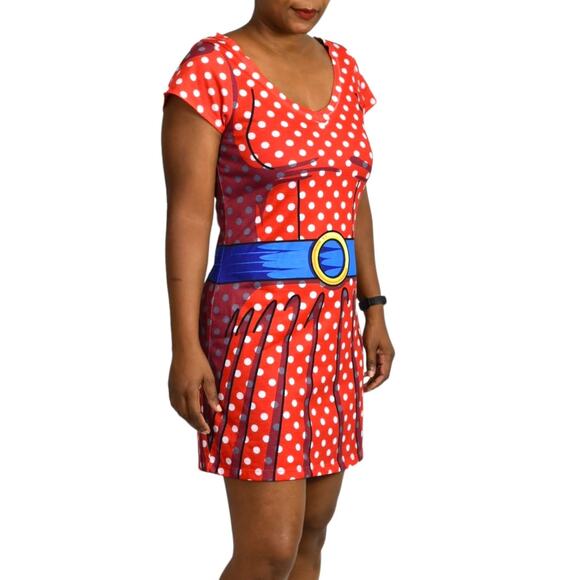 Faux Real 3D Cartoon Dress Red Polka Dot Minnie T Shirt Tee Costume Size Medium - Picture 1 of 15